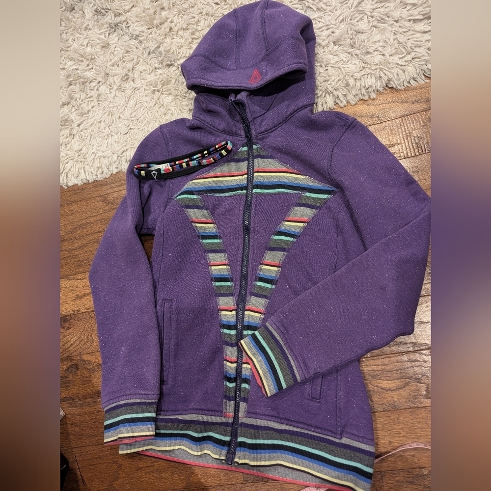 IVIVVA purple stripe sparkle Scuba Zip Hoodie & Headband Size 14